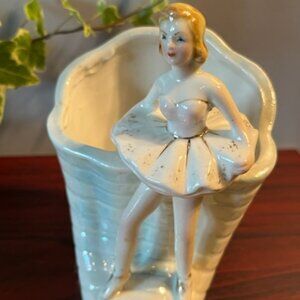 Vintage Ballerina shell planter ballet glazed ceramic porcelain Elbro Made Japan